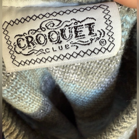 vintage 90’s snowflake pastel sweater mock neck Croquet Club tight knit ribbed - Picture 8 of 10